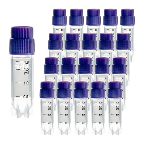 Vista 28 de Cryoviales de 0.0 fl oz, 25Pcs Cryotubes con código de barras lateral, frascos de esterilización con rosca externa, tubos de muestra con tapas Azul