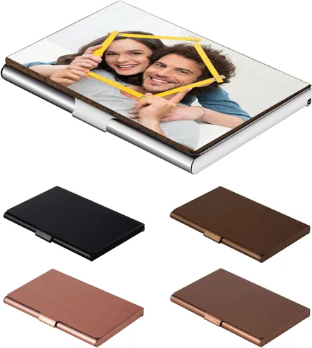 Vista 9 de Tarjetero de metal personalizado para hombres y mujeres, estuche para tarjetas de presentación fotográficas, diseño delgado, tarjetero de bolsillo