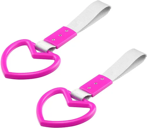 Vista 18 de 2 anillos Tsurikawa en forma de corazón, correa de mano para parachoques trasero, asa de corazón Janpanese para automóviles, SUV, metro, autobús