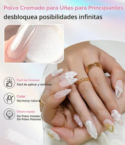 Vista 2 de Polvo de uñas cromado y perla - 【Efecto de hada】Polvo de uñas cromado rosa, blanco, aurora, amarillo, sirena, iridiscente, polvo cromado, espejo