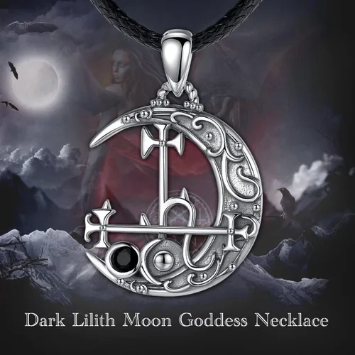 Vista 7 de Vito 925 Sterling Silver Wiccan Triple Moon GoddessLilithSigil of LilithMushroomEarth MotherChaos Star Necklace for Women Men, Hecate Witch Magic