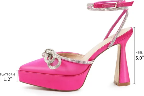 Vista 3 de JENN ARDOR Zapatos de tacón alto con plataforma para mujer, con correa al tobillo, tacón alto y puntiagudo, sandalias de tacón alto con diamantes