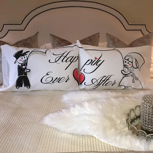 Vista 3 de Fundas de almohada Happily Ever After His and Hers Regalo ideal de aniversario, boda, compromiso y San Valentín para parejas, se adapta a