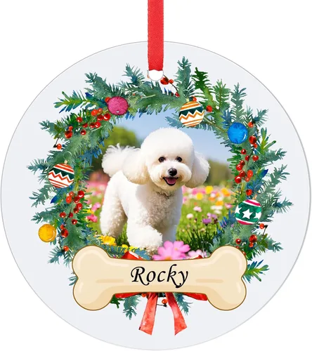 Vista 13 de Adornos de foto de perro personalizados, adornos personalizados con nombre y foto de cachorro de mascota para el árbol de Navidad, regalos