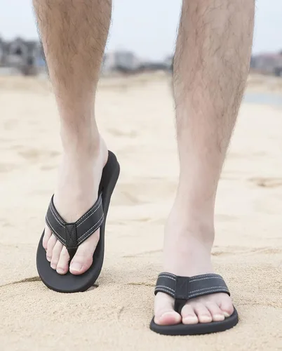 Vista 6 de ADAX Sandalias de cuero cómodas para hombre, antideslizantes, con cojín deportivo para playa, sandalias de tanga