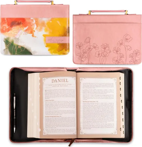 Vista 2 de Christian Art Gifts Funda de cuero vegano para la Biblia para mujer: His Mercy Never Fails - Lam. 3:22 Escrituras inspiradoras, bolsillos
