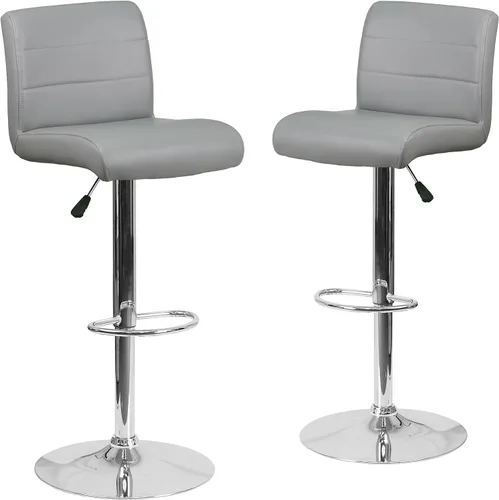 Vista 18 de Flash Furniture Taburete de bar de altura ajustable de vinilo gris contemporáneo con asiento enrollado y base cromada