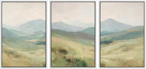 Vista 133 de SIGNWIN Lienzo enmarcado para pared, juego de arte de campos pastorales, flores silvestres, campo rústico, paisaje, floral, ilustraciones modernas