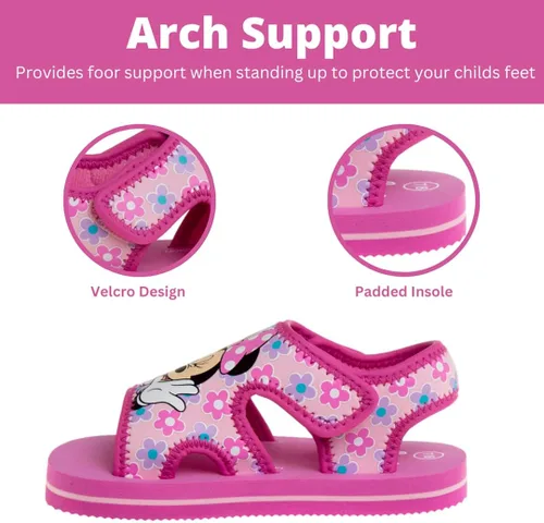 Vista 3 de Disney Sandalias de Minnie y Mickey Mouse Zapatos de verano para niños Correa ajustable para playa, puntera abierta, tobogán deportivo, atlético