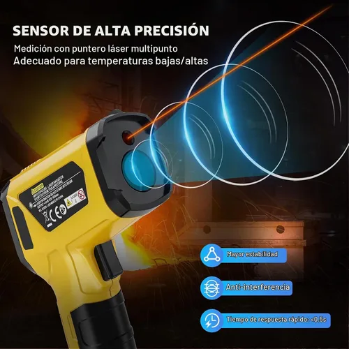 Vista 2 de Pistola Termómetro Infrarrojo - INSTRODOTS Termómetro Láser Digital con Emisividad Ajustable y Valor Máximo, Termómetro de Superficie sin Contacto