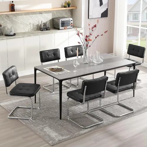 Vista 15 de Zesthouse Juego de 2 sillas de comedor de metal industrial, sillas de cocina tapizadas de cuero sintético con base de metal negro, para cocina