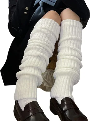 Vista 5 de Calcetines de punto Lolita para mujer, lindos calentadores de piernas Y2K Harajuku Kawaii para botas E-Girls Medias de pierna alta Streewear