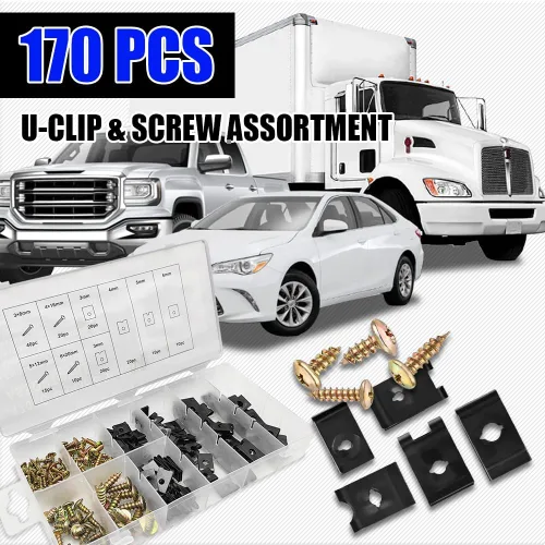 Vista 7 de Kit surtido de 170 tornillos y clips automotrices, kit surtido de clips en U y tornillos para automóvil, 9 tamaños diferentes para tuercas