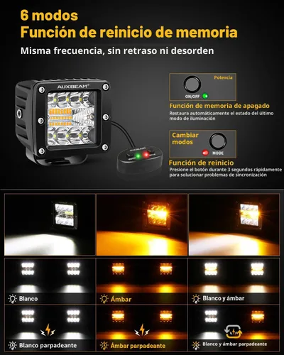 Vista 2 de Auxbeam Cubo luz LED ámbar de 3 pulgadas, 72 W todoterreno, 6 modos dos colores, estroboscópica antiniebla de conducción penetración e inundación