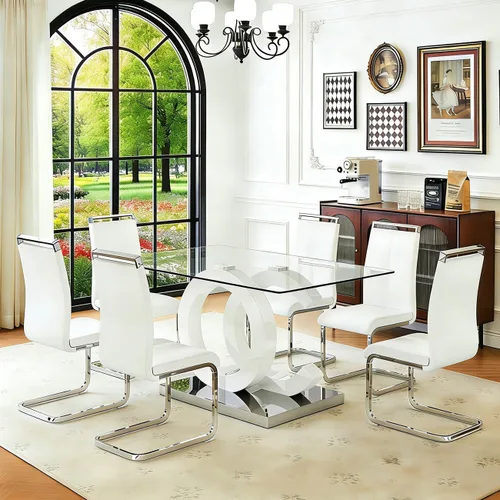 Vista 11 de Juego de mesa de comedor de vidrio Ebullient para 4, juego de mesa de comedor de 5 piezas, mesa de comedor de vidrio templado, mesa de comedor