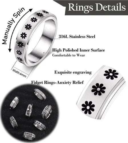 Vista 2 de KOHOTA Anillos para ansiedad de acero inoxidable para mujeres y hombres, anillos de ansiedad, anillos giratorios para la ansiedad, alivio