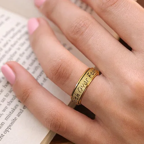 Vista 3 de Anillo Giratorio para Mujeres - Anillos de Acero Inoxidable de Fe Sobre el Miedo para Alivio de la Ansiedad para Adultos, Anillo del Pulgar