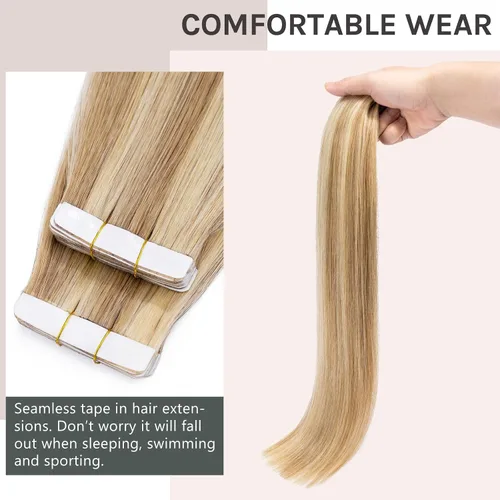 Vista 6 de Hairro Extensiones de cabello humano con cinta adhesiva invisible de doble cara de trama cutánea, 18 pulgadas, 1.76 oz, 20 unidades por paquete + 10