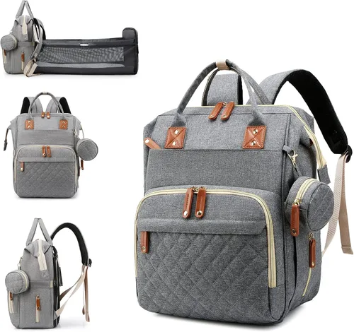 Vista 11 de Bolsa de pañales con cambiador, mochila de pañales 3 en 1 para bebé, Azul