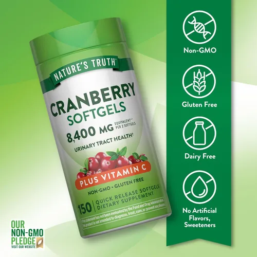 Vista 3 de Nature's Truth Pastillas de arándano con vitamina C 150 cápsulas blandas Apoyo a la salud del tracto urinario Suplemento sin OMG y sin gluten