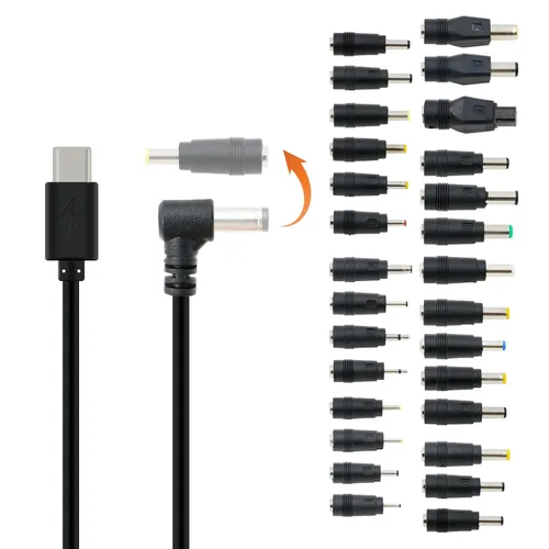 Vista 6 de Cable de alimentación tipo C de ángulo recto macho de 12 V PD a CC de 0.217 x 0.098 in con indicador de alimentación para monitores LCD KiPRO