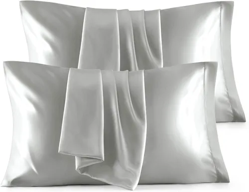 Vista 33 de Bedsure Paquete de 2 fundas de almohada de satén similares a las fundas de almohada de seda tamaño estándar, funda de almohada para mujeres que