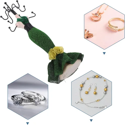 Vista 4 de BESTonZON Jewelry Stand Organizer Princess Dress Form Mannequin with Earring Bracelet Holder Colorful Sparkling Green Jewelry Display Rack for Women