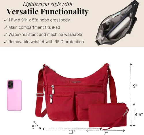 Vista 103 de Baggallini womens Everywhere Bagg Crossbody Women 11x9 Lightweight Nylon Hobo Water-resistant Travel Bag W/Rfid