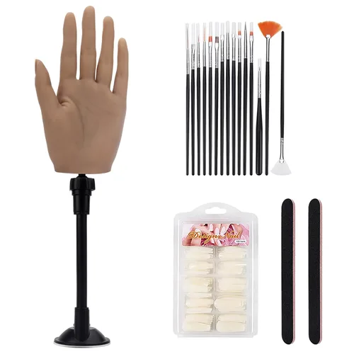 Vista 9 de LIONVISON Mano de práctica para uñas acrílicas: mano de maniquí falsa realista Fake Training Hand with Adjustable Clamp & 240 Coffin Tips - False