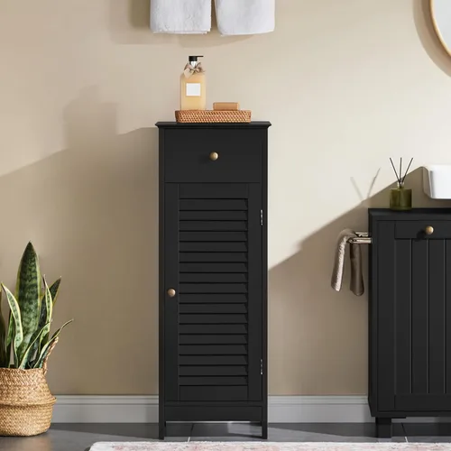 Vista 4 de Yaheetech Small Bathroom Storage Cabinet with Drawer & Louvered Door,Black