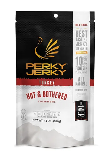 Vista 11 de Perky Jerky Carne seca original 100% alimentada con pasto, 14 onzas, libre de antibióticos, 0.35 onzas de proteína por porción, baja en grasa, hecha