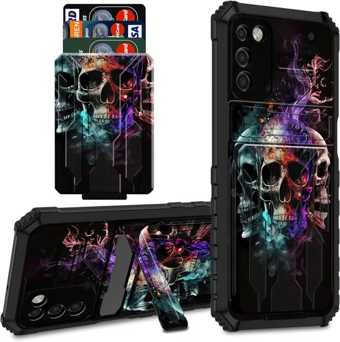 Vista 17 de Funda protectora de TPU suave para Samsung Galaxy A03S con soporte para tarjeta de crédito y soporte de doble capa de policarbonato duro de TPU