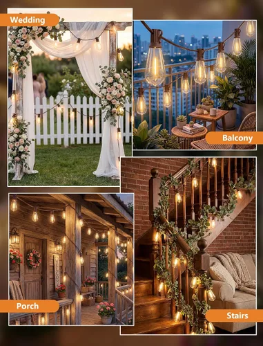 Vista 7 de Guirnalda de luces LED ST40 de 20 pies, luces vintage Edison para patio con 22 bombillas inastillables, luces colgantes impermeables para Marrón
