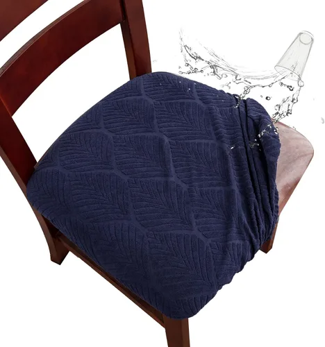 Vista 6 de Genina Juego de 6 fundas impermeables para sillas de comedor, fundas de asiento elásticas de jacquard para sillas de comedor, fundas protectoras