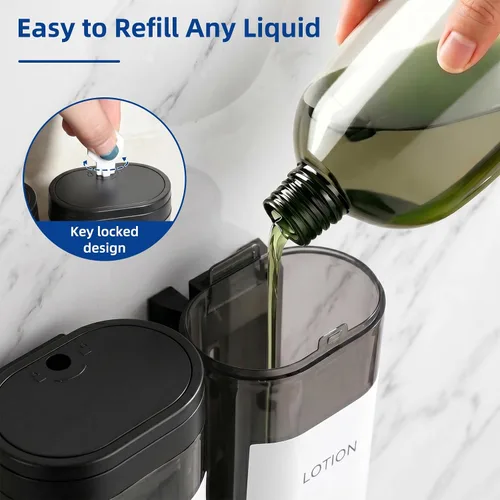 Vista 5 de GMISUN Shower Soap Dispenser Wall Mounted with Razor Holder & Loofah Hook Black