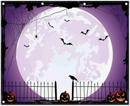 Vista 16 de Fondo de fotos de Halloween naranja de 7 x 5 pies para fiestas, parche grande de calabaza, luna, fotografía, fondo, bruja para niños, decoración