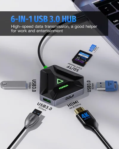 Vista 2 de Hub USB C múltiple, estación de acoplamiento USB con adaptador HDMI, 3 puertos de datos divisores USB 3.0 y lector de tarjetas SD/TF, compatible