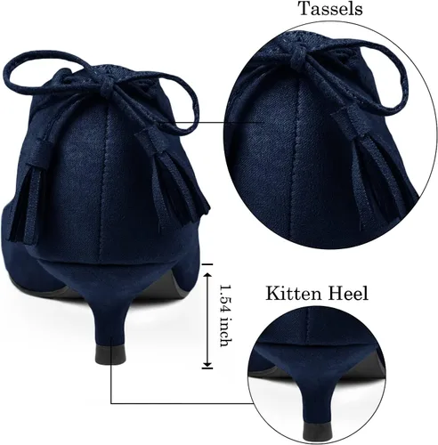 Vista 3 de Govdaeor Zapatos de vestir para mujer, tacón de gatito, punta puntiaguda, borlas recortadas, sin cordones, casual, para fiesta, baile de graduación