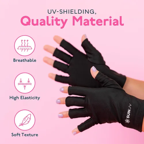 Vista 7 de SUNUV Guantes LED con luz UV para uñas de gel, guantes profesionales UPF 50+ anti UV para lámpara de uñas de gel, tecnología de uñas, color negro