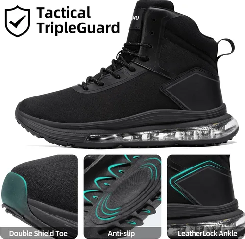Vista 4 de Men's Waterproof Work Tactical Boots Side Zipper Hiking Combat Military Boots Non Slip Lightweight 6 Inches Negro