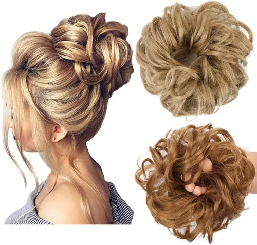 Vista 14 de Cabello sintético despeinado, grueso, extensiones para coleta, cabello recogido