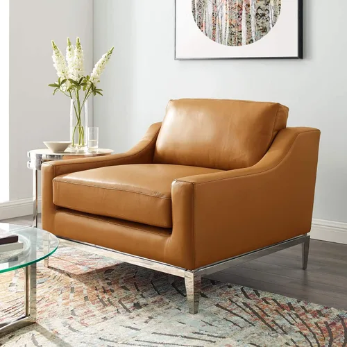 Vista 14 de Modway Arnés de sofá de cuero de 83.5" en gris con base de acero inoxidable