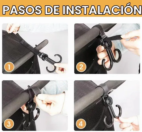 Vista 2 de Conector de cochecito de 3 piezas con 2 ganchos para cochecito, conector para niños pequeños, longitud ajustable de liberación rápida con gancho