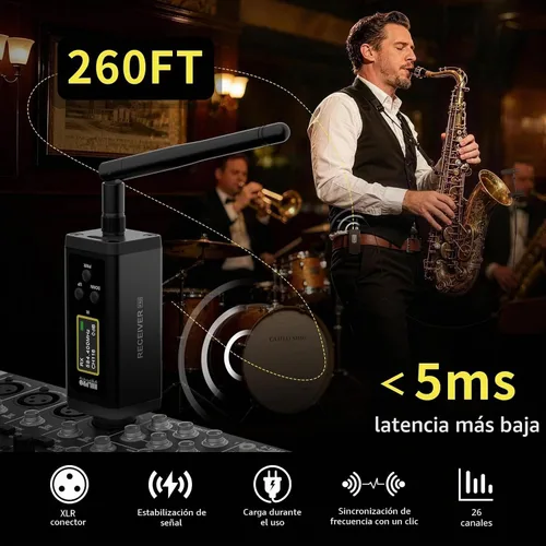 Vista 3 de Sistema de micrófono inalámbrico de saxofón para clarinete, instrumento de latón
