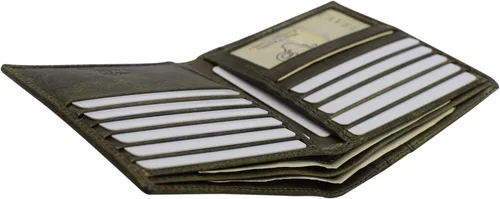 Vista 4 de Cartera de piel de cordero premium con bloqueo RFID, plegable, hipster, para tarjetas de crédito, Cavelio Verde, Bifold