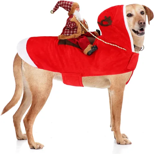 Vista 9 de BWOGUE Disfraz de Navidad de Papá Noel para perro, disfraz de cosplay para perros pequeños, medianos y grandes, gatos Chef Santa Claus