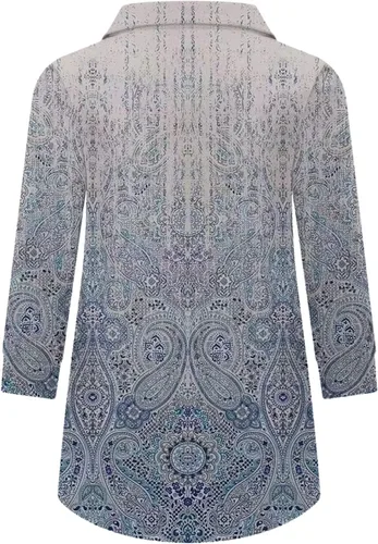 Vista 4 de Ladies Tops and Blouses 34 Sleeve Floral Collared V Neck Tops Women's Boho Tops Summer Spring Fashion for Women 2024