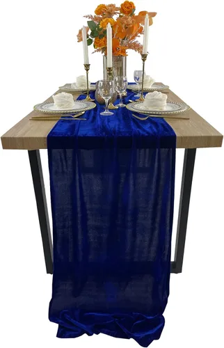Vista 30 de Lujoso camino de mesa de terciopelo, decoraciones de recepción de boda de 10 pies, tela de terciopelo suave de 20 x 120 pulgadas, revestimiento