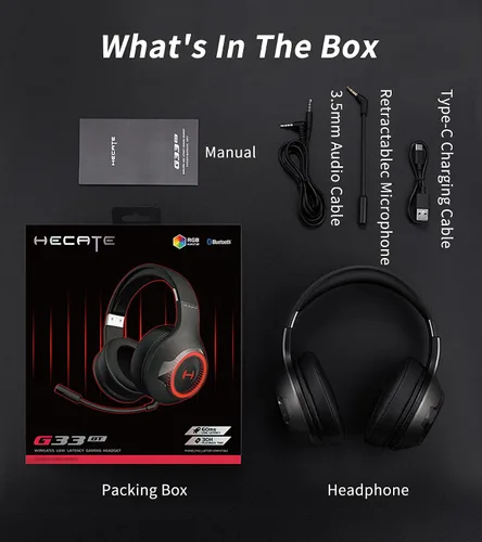 Vista 7 de HECATE by Edifier G33BT - Auriculares inalámbricos para juegos con micrófono desmontable, auriculares Bluetooth para PC, PS5, PS4, Nintendo Switch