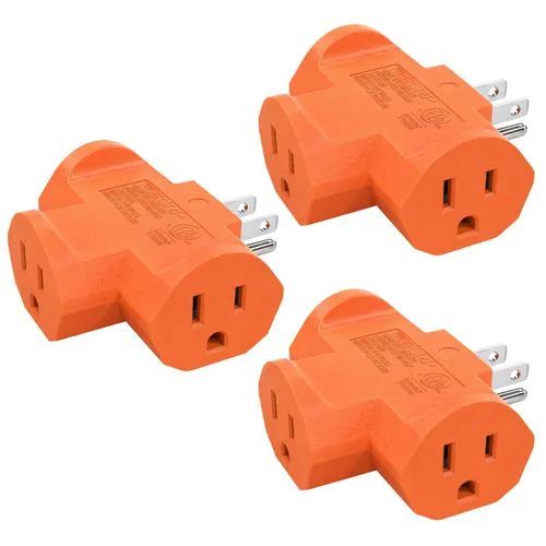 Vista 9 de ELEGRP Extensor de Energía de Servicio Pesado de 3 Clavijas a Triple Toma en Dirección T, Extensor de Toma de Pared Multidireccional con Conexión a